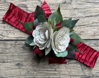 Premade Book Corsage with Red Accents