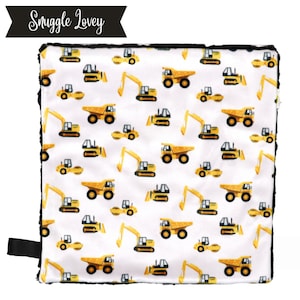 Construction | Snuggle Lovey | 15x15 | Tag Blanket | Minky Lovey | Boy Nursery | Baby Shower Gift | Operator Heavy Equipment Trucks Diggers