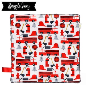 Fire Truck | Snuggle Lovey | 15x15 | Tag Blanket | Minky Lovey | Nursery | Baby Shower Gift | Fireman | Firefighter | First Responder