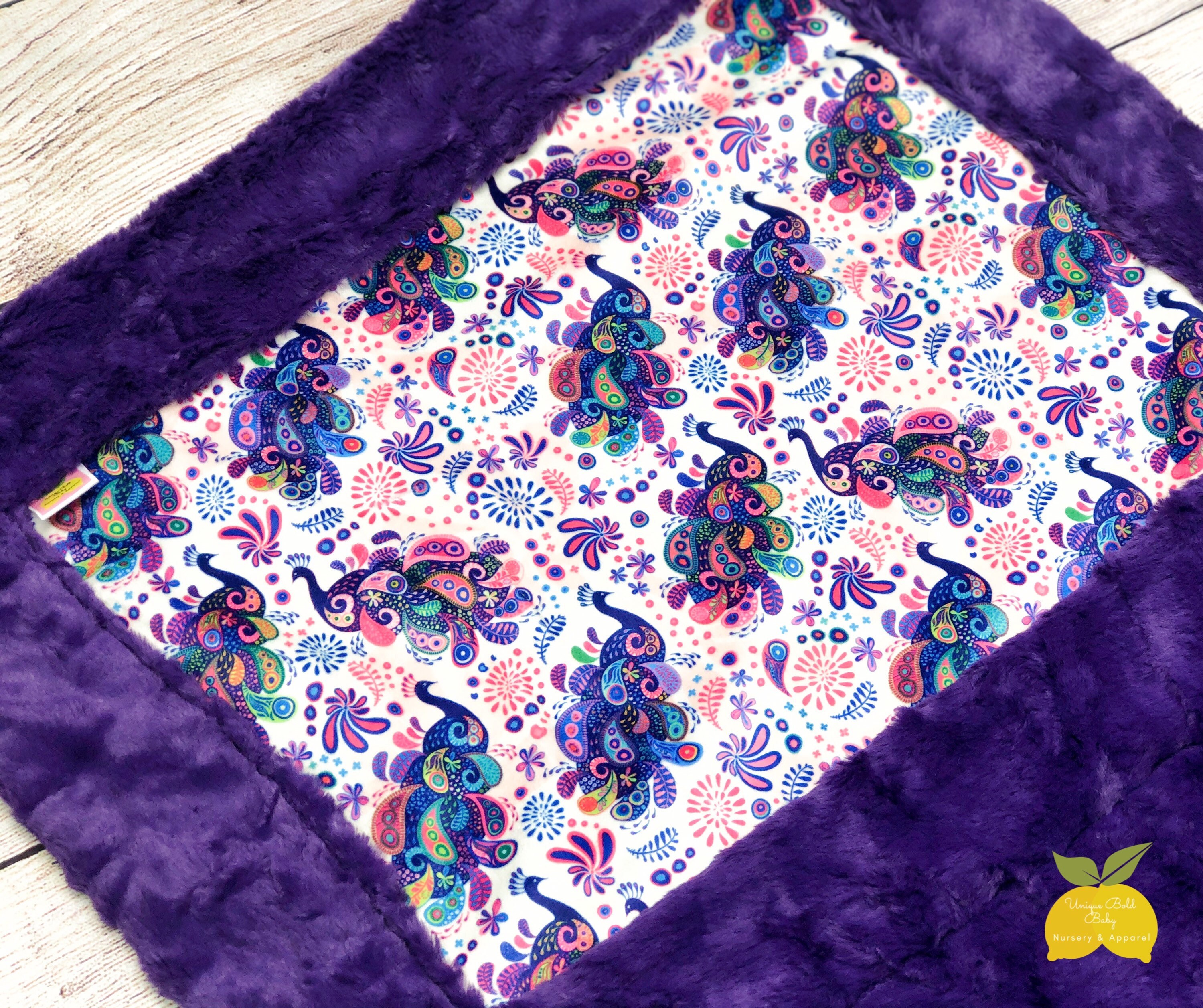 Paisley Peacock | Minky Baby Blanket | Purple Crib Bedding | Peacock