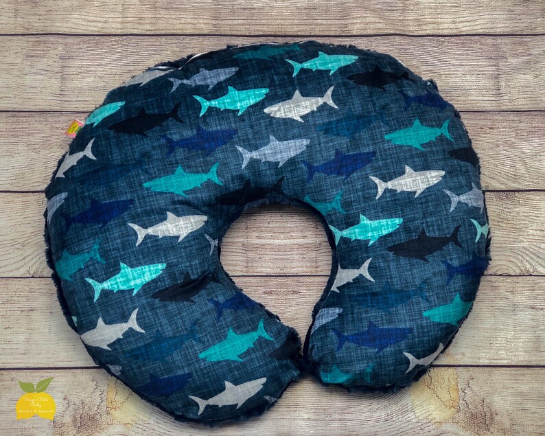 Minky Navy Blue Dark Blue Breastfeeding Support Pillow Baby Shower Gift Boy Nursery Decor Nursing Pillow Cover Sharks
