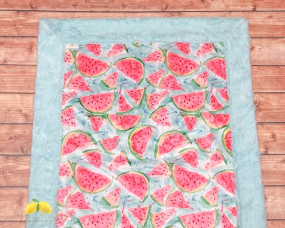 Watermelon Minky Baby Blanket One in a Melon Baby Shower Gift Blue & Pink  Girl Crib Bedding Nursery Decor - Etsy