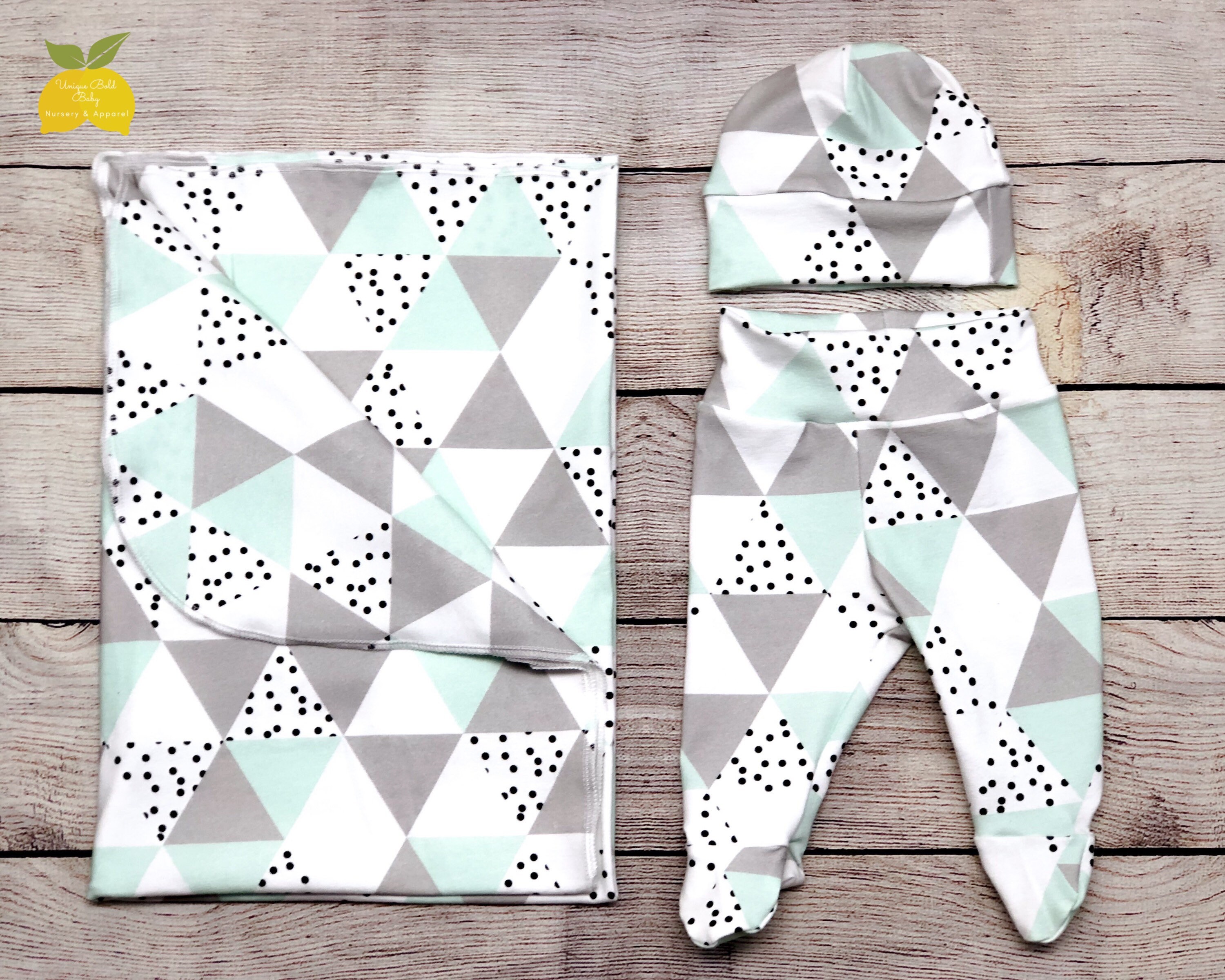 Mint Gray Triangles Swaddle Newborn Outfit Set Gender Etsy