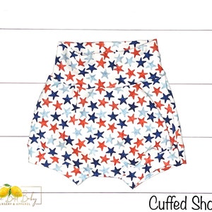 Freedom | Cuffed Shorts | Size 6-9m Ready To Ship | Memorial Day | 4th of July | Patriotic | America | Red White Blue Stars