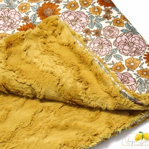 Golden Girl | Minky Baby Blanket | Floral | Girl Nursery | Floral Nursery Decor | Girl Baby Shower Gift | Earth Tones | Golden | Boho