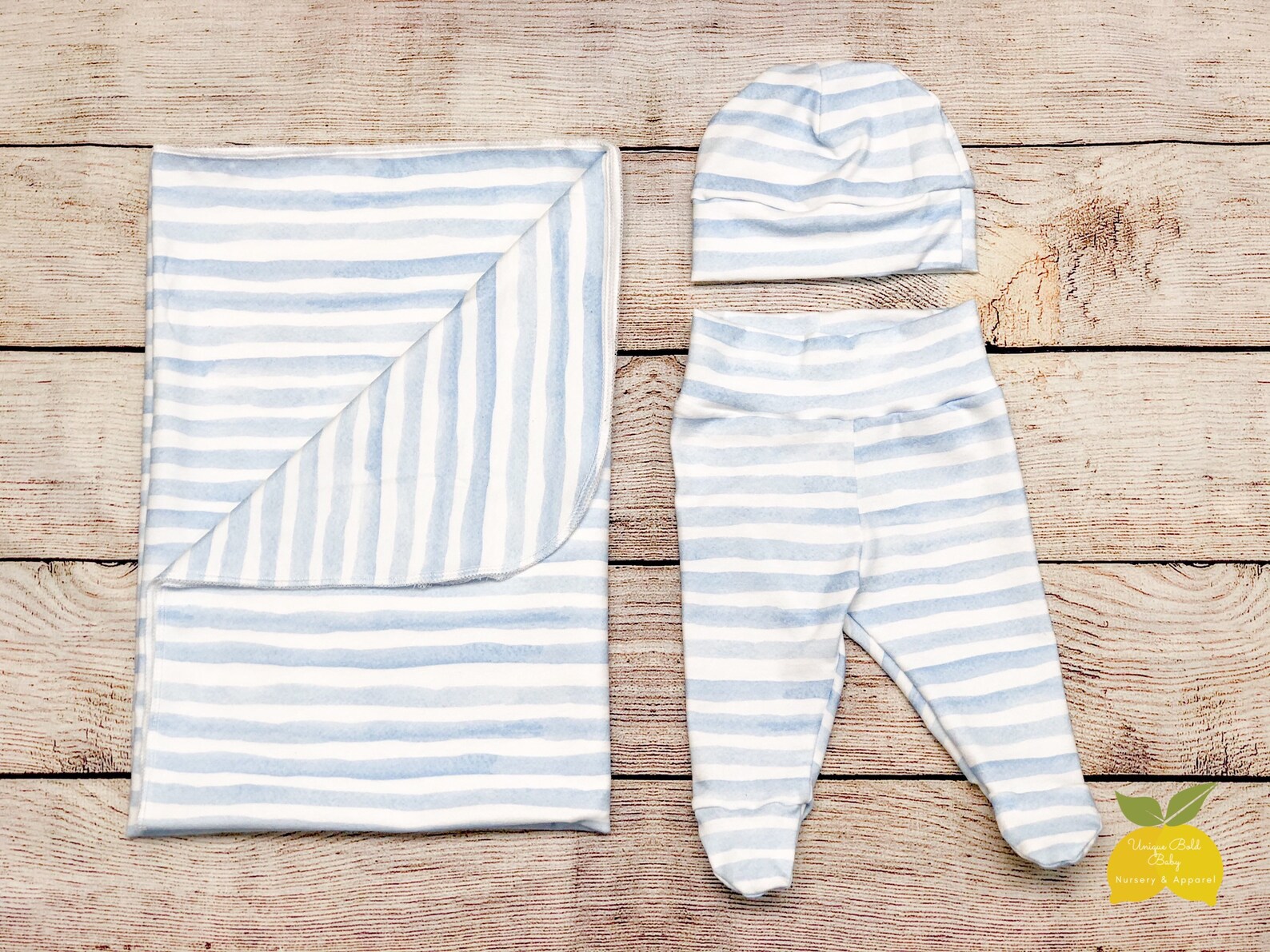 Baby Blue Stripes Boy Swaddle Set Swaddle Newborn Outfit Etsy