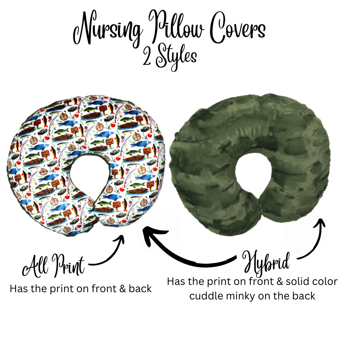 Gone Fishin' Nursing Pillow Cover Minky Pillowcase Fishing Nursery Breastfeeding Pillow Fishing Decor Boy Nursery Green