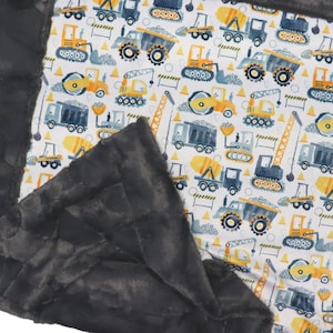 Construction Site | Trucks Diggers | Heavy Equipment | Minky Baby Blankets | Boy Nursery | Crib Bedding | Iron Hide | Gray Yellow | Lovey