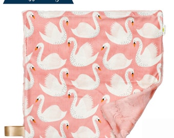 Swan Lake | Snuggle Lovey | 15x15 | Tag Blanket | Minky Lovey | Girl Nursery | Baby Shower Gift | Swan Princess | Baby Pink