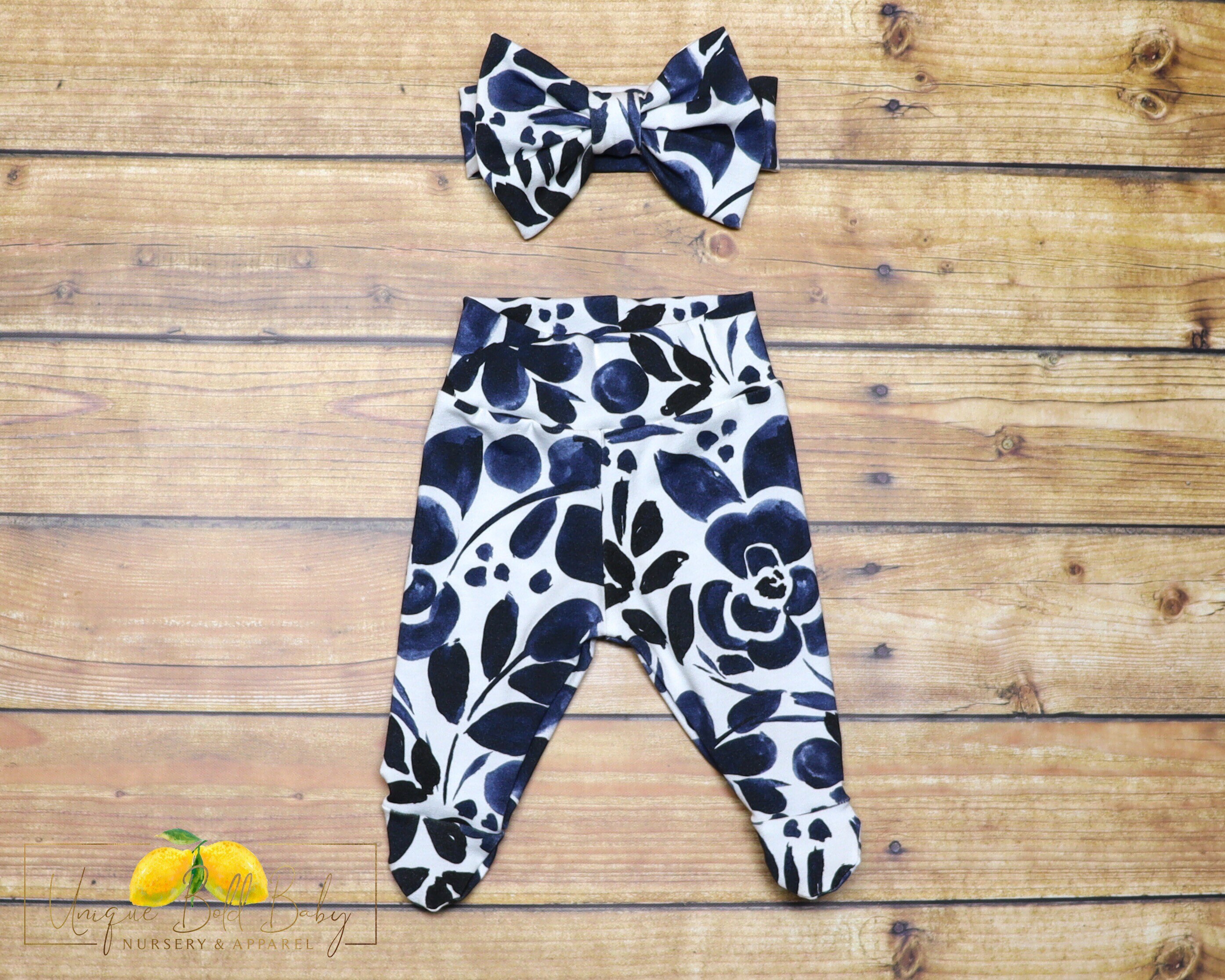 Navy Blue Floral Girl Swaddle Set Swaddle Newborn Outfit Etsy