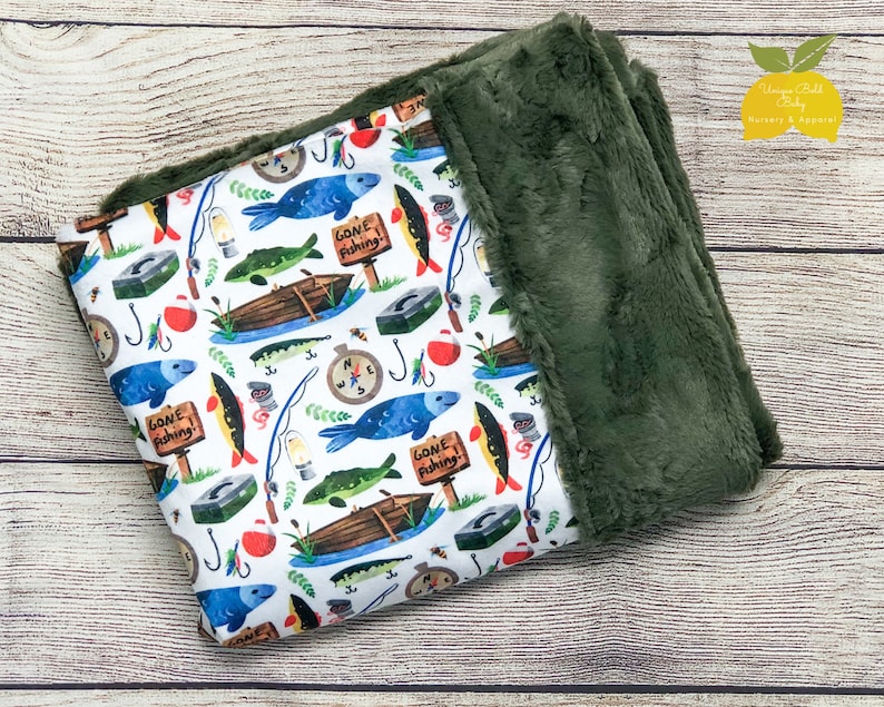 Fishing Minky Baby Blanket Fishing Nursery Boy Nursery | Etsy