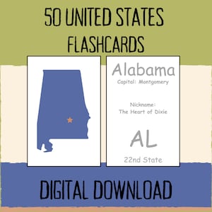 United States of America & Capitals Flashcards | State Facts | Homeschool | United States Geography | Elementary School |Printable Resource