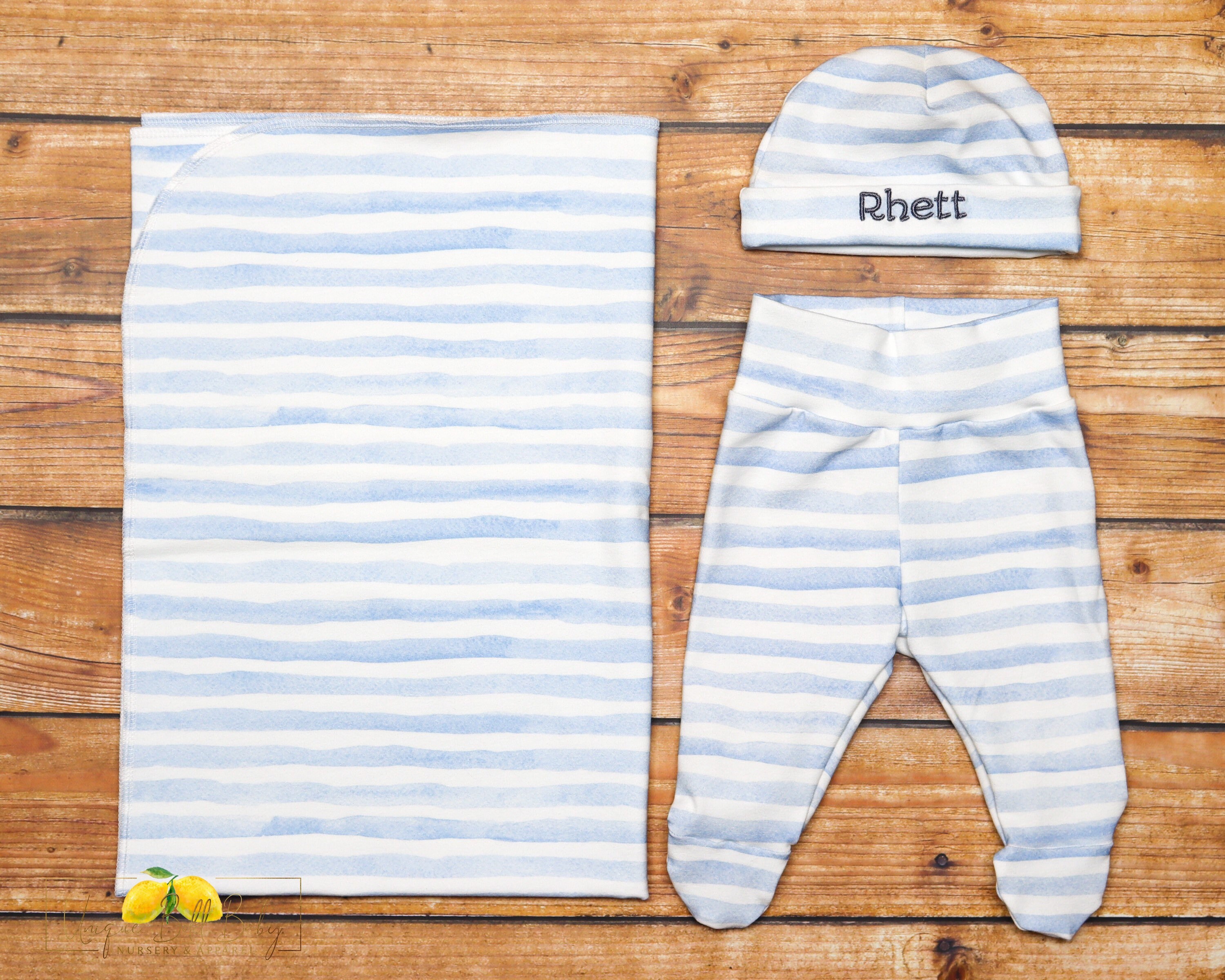 Baby Blue Stripes Boy Swaddle Set Swaddle Newborn Outfit Etsy