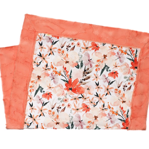 Apricot Floral | Minky Baby Blanket | Girl Nursery | Baby Shower Gift | Coral Peach Papaya | Crib Bedding