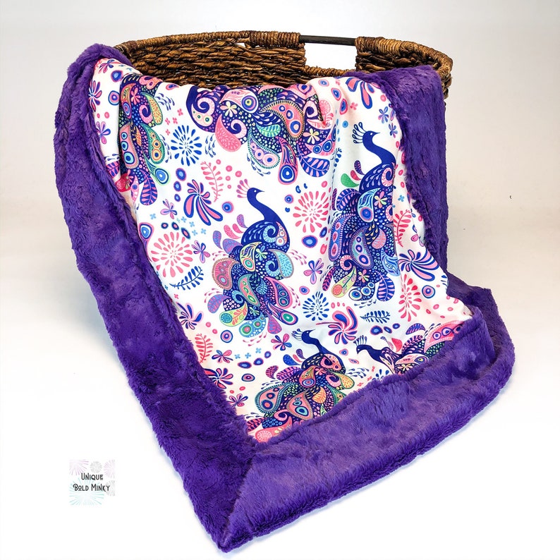 Paisley Peacock Minky Baby Blanket Purple Crib Bedding Etsy