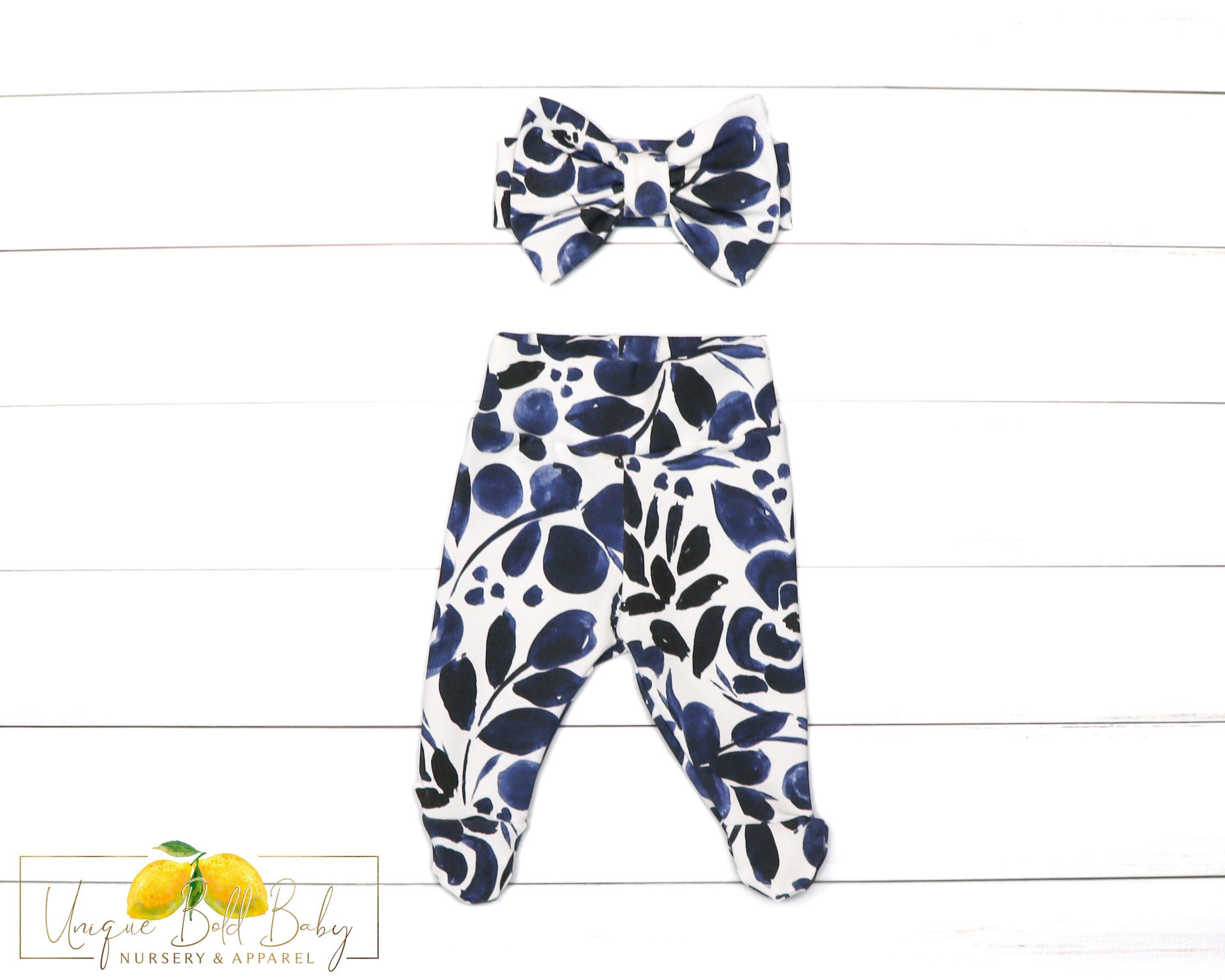 Navy Blue Floral Girl Swaddle Set Swaddle Newborn Outfit Etsy