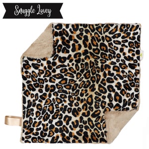 Leopard Lady | Snuggle Lovey | 15x15 | Tag Blanket | Minky Lovey | Nursery | Baby Shower Gift | Tan | Diva Girl | Animal Print