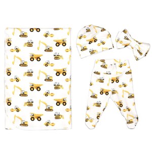 Construction - Handmade Cotton Swaddle + Outfit Set | Newborn Size