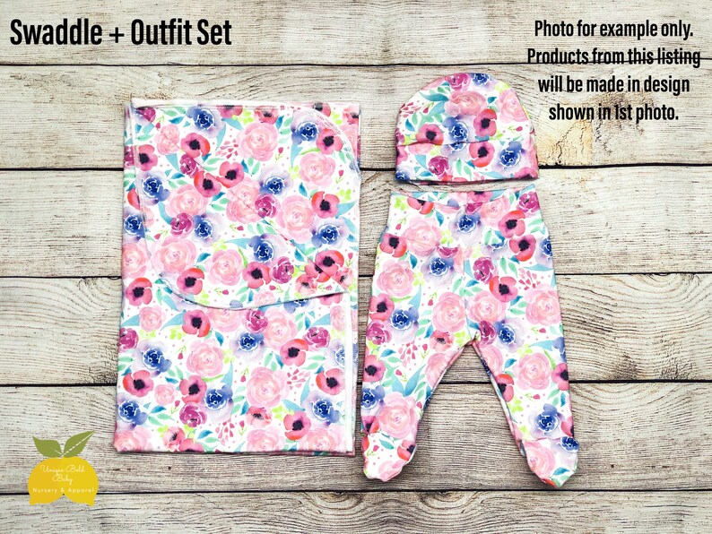 Girl Swaddle Set Swaddle Newborn Outfit Set Hat Headband Bow Take Home Outfit Blackberry Purple Swaddle Blanket Footed Pants