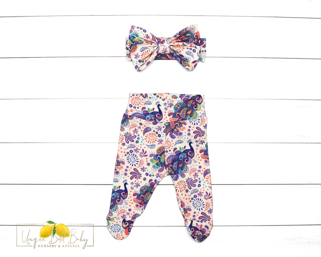 Paisley Peacock Take Home Outfit Baby Girl Footed Pants Etsy