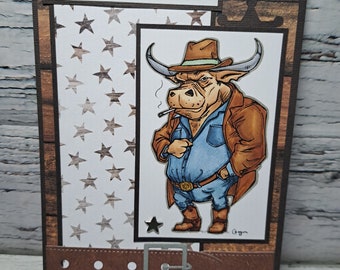 Cowboy Western Bull Man Birthday Card