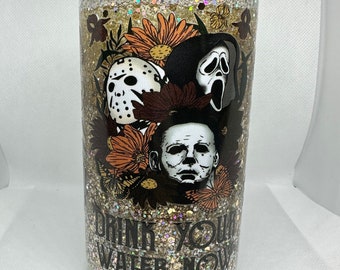 Horror faces Libby style glass cup - snow globe glass beer cans