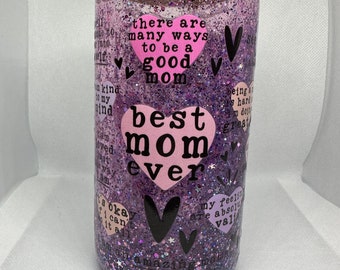 Best mom Libby style glass cup - snow globe glass beer cans