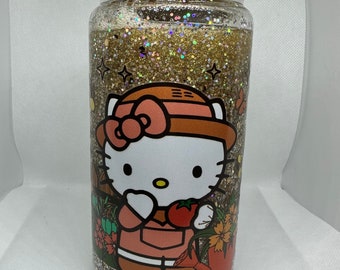 Kawaii kitty cat Libby style glass cup - snow globe glass beer cans