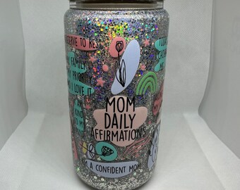Mom affirmations Libby style glass cup - snow globe glass beer cans