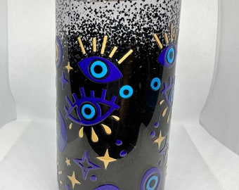 Evil eye Libby style glass cup - snow globe glass beer cans