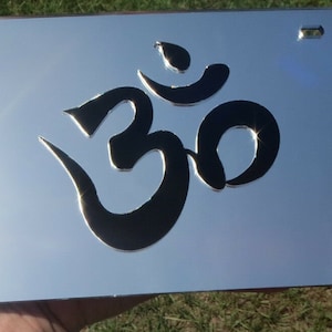 Om Symbol Buddhist Monk Prayer Mirrored Laser cut License Plate Vanity 3D look