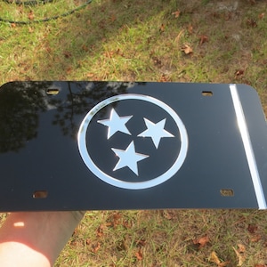 Tennessee State Flag black and mirror acrylic laser cut custom license plate
