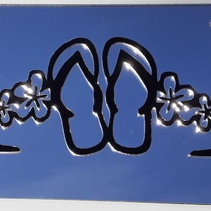 Flip Flops Palm Tree beach scene Flower mirror acrylic license plate