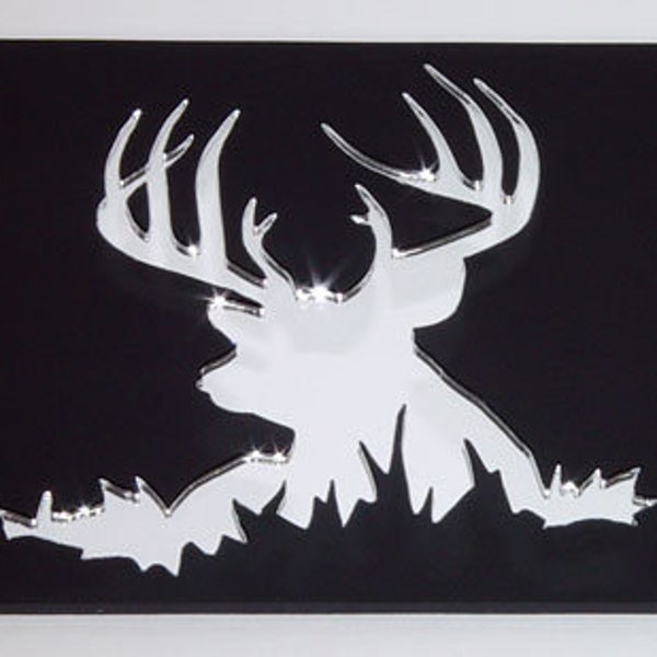 Buck Antler Deer Wildlife Hunting mirror acrylic laser cut license plate