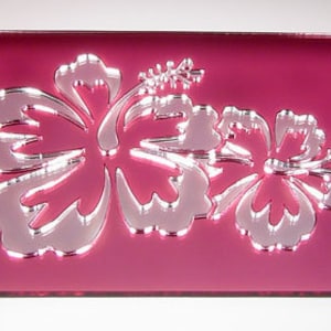 Hibiscus Flower Hawaiian Pink Deva Sprite Acrylic Laser cut Mirrored License Plate