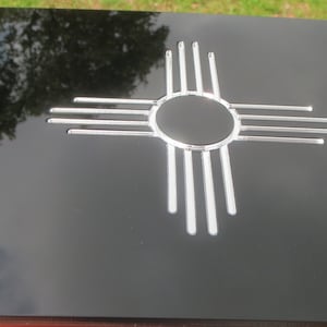 Red Zia Flag New Mexico Four Directions Spirit Totem Sacred laser cut mirror acrylic License Plate