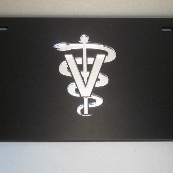 Veterinarian Technician College Caduceus Symbol Mirror laser cut acrylic License Plate