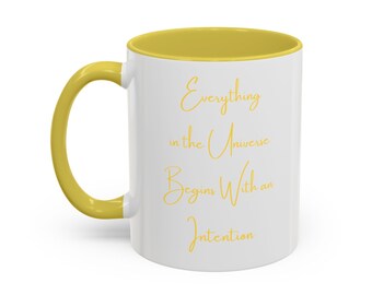 Intention Yellow Mugs, Positive Vibes Coffee Cups, Colorful Tea Mugs, Inspirational Drinkware Gift, Motivational Ceramic Cups, Boho Kitchen