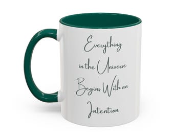 Intention Green Mugs, Positive Vibes Coffee Cups, Colorful Tea Mugs, Inspirational Drinkware Gift, Motivational Ceramic Cups, Boho Kitchen