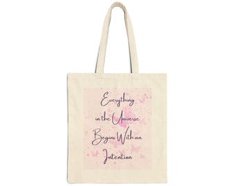 Pink Glitter Butterfly Canvas Bag - Begins with an Intention | Tote Bag | Shoulder Bag | Reusable Shopping Bag | Gift
