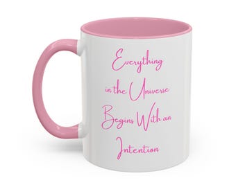Intention Pink Mugs, Positive Vibes Coffee Cups, Colorful Tea Mugs, Inspirational Drinkware Gift, Motivational Ceramic Cups, Boho Kitchen