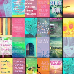 Collage de pared con tablero de visión (pastel) Manifestación, imágenes y citas/afirmaciones imprimibles para tablero de visión