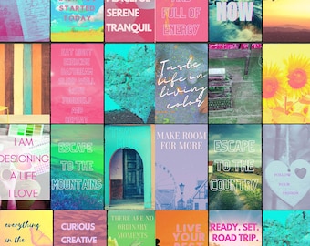 Vision Board Wall Collage (Pastel) Manifestation, Printable Vision Board Pictures & Quotes / Affirmations