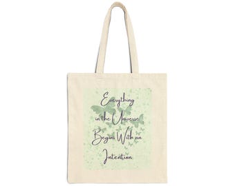 Green Glitter Butterfly Canvas Bag - Begins with an Intention | Tote Bag | Shoulder Bag | Reusable Shopping Bag | Gift