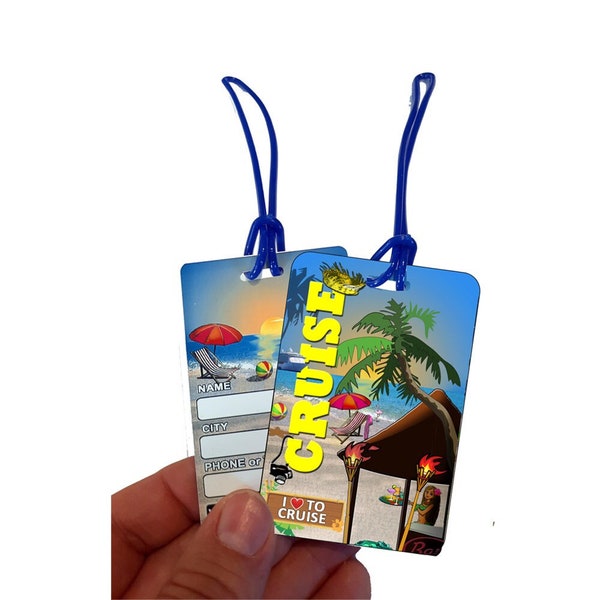 Cruise Set of 2 Luggage Bag Tags, Ideal Cruising Gift Tag for your Destination Wedding Suitcase or Carry On, tag comes with 6" luggage strap