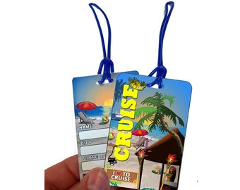 Cruise Set of 2 Luggage Bag Tags, Ideal Cruising Gift Tag for your Destination Wedding Suitcase or Carry On, tag comes with 6" luggage strap