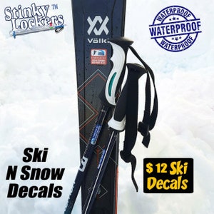 Personalized Ski and Snowboard Stickers, Waterproof Vinyl Decals that last and won't peel off your gear from poles to winter accessories