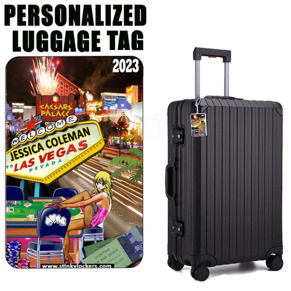 Personalized Las Vegas Luggage Bag Tag, Ideal Travel Gift for your Bachelor or Bachelorette Party Suitcase or Carry-on On comes with 6" loop