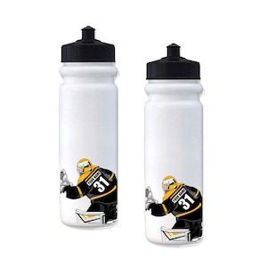 Personalized Hockey Goalie Water Bottle Sticker. Premium Vinyl Sticker Ideal for the Hockey Mom or Dad. Goalie stickers that last!