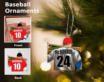 Personalized Baseball Ornament for Baseball | Baseball Player Ornament with Name, Jersey Number, & Team colors | Ideal Team Gift